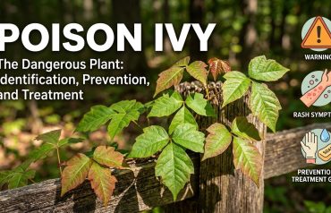 Poison ivy plant with three pointed leaflets growing along a wooded trail